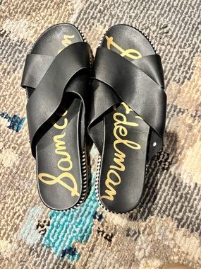 Sam Edelman Black Crisscross Leather Slide Sandals